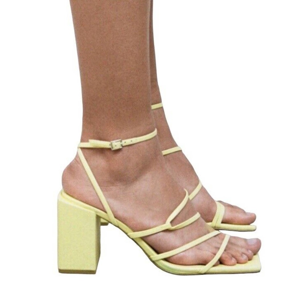 2841 ZARA YELLOW HEELED SQUARE TOE ANKLE STRAP BLOCK HEEL SANDALS EU 36 US 6